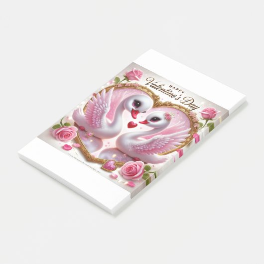 Schattigee Valentijnse Pink Swan Post-It Notes (Schuin)