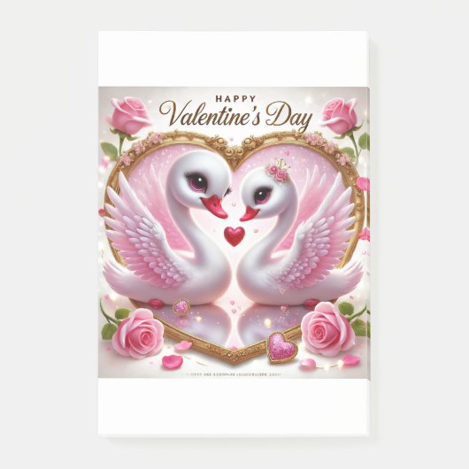 Schattigee Valentijnse Pink Swan Post-It Notes (Voorkant)