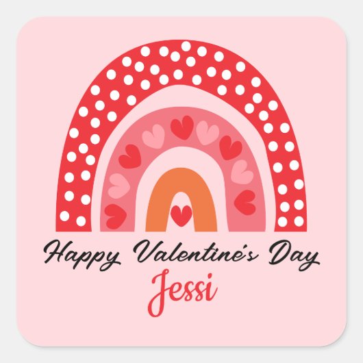 Schattigee Valentijnse  regenboog gepersonaliseerd Vierkante Sticker (Voorkant)