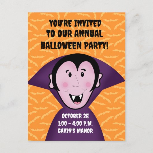 Schattigee Vampier Dracula Halloween Party Invite Briefkaart (Voorkant)