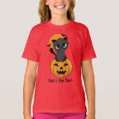 Schattigee Vampier Kat en Pompoen Kinder Halloween T-shirt (Voorkant)
