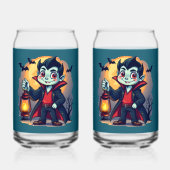 Schattigee Vampier met Lantaarn Kawaii Halloween Blikvorm Glas (Voorkant)