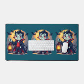 Schattigee Vampier met Lantaarn Kawaii Halloween Bureaumat (Keyboard & Muis)