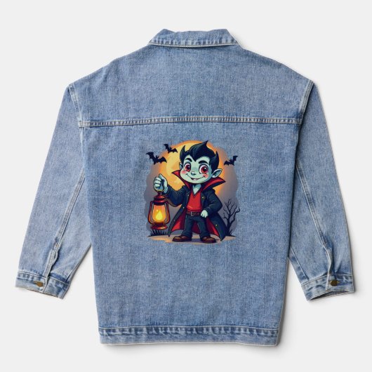 Schattigee Vampier met Lantaarn Kawaii Halloween Denim Jacket (Achterkant)