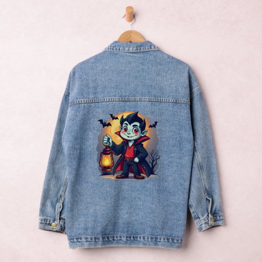 Schattigee Vampier met Lantaarn Kawaii Halloween Denim Jacket (Hangar)