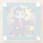 Schattigee Vampier met Lantaarn Kawaii Halloween Glazen Onderzetter (Achterkant)
