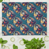 Schattigee Vampier met Lantaarn Kawaii Halloween Theedoek (Gevouwen)