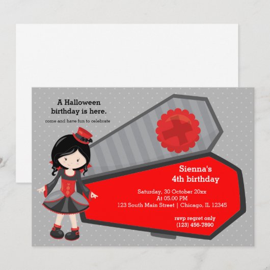 Schattigee vampierverjaardag kaart (Voorkant / Achterkant)