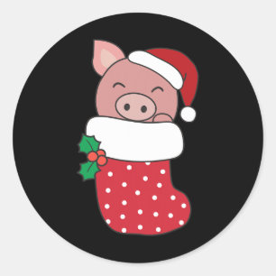 Schattigee varkens in kerstkousen voor kerstvarken ronde sticker