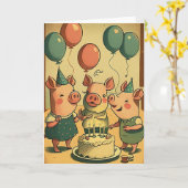 Schattigee varkens verjaardagsfeest Wenskaart Kaart (Gele Bloem)