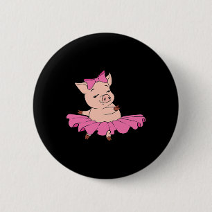 Schattigee Varkenshouderij Roze Dansende Danser Pe Ronde Button 5,7 Cm