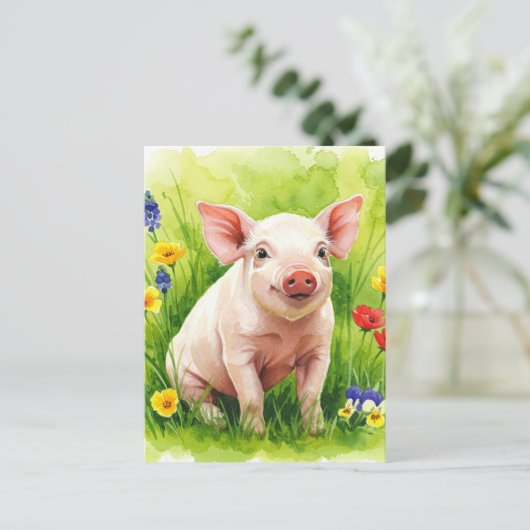 Schattigee Varkenslente Bloemen Jonge Dieren Brief Briefkaart (Staand voorkant)