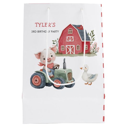 Schattigee Varkenstractor Boerderij Animal Verjaar Medium Cadeauzakje (Achterkant)