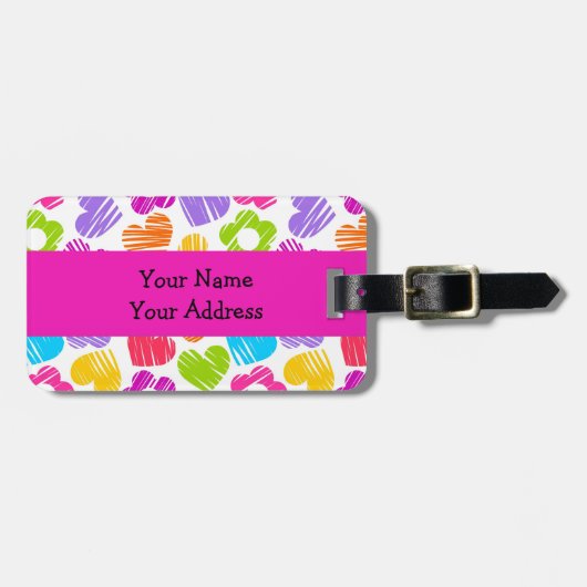 Schattigee veelkleurige bloemen en harten girly pa bagagelabel (Voorkant horizontaal)