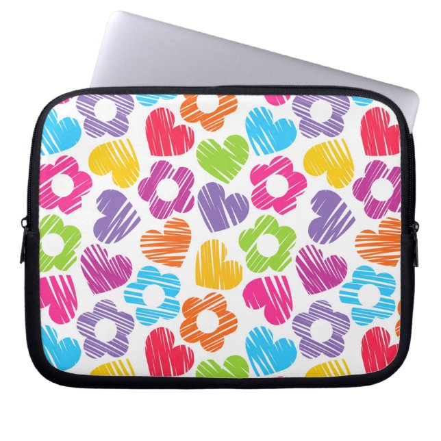 Schattigee veelkleurige bloemen en harten girly pa laptop sleeve (Voorkant)