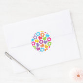 Schattigee veelkleurige bloemen en harten girly pa ronde sticker (Envelop)