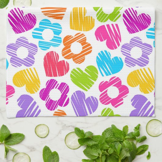 Schattigee veelkleurige bloemen en harten girly pa theedoek (Gevouwen)