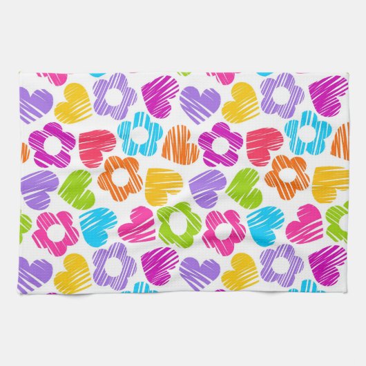 Schattigee veelkleurige bloemen en harten girly pa theedoek (Horizontaal)