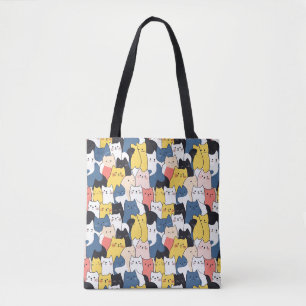 Schattigee veelkleurige Cat Pattern Canvas tas - E