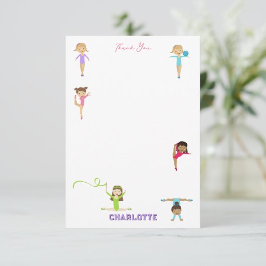 Schattigee veelkleurige gymnastiek Kinder Bedankkaart (Staand voorkant)