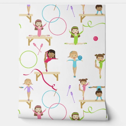 Schattigee veelkleurige gymnastiek Kinder Patroon Behang (Afrollen)