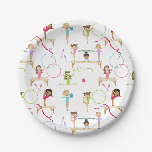 Schattigee veelkleurige gymnastiek Kinder Patroon Papieren Bordje (Voorkant)