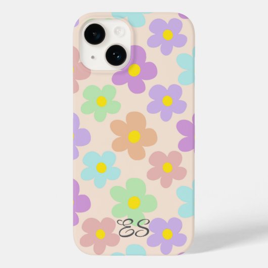 Schattigee veelkleurige retro madeliefjes girly fl Case-Mate iPhone case (Achterkant)