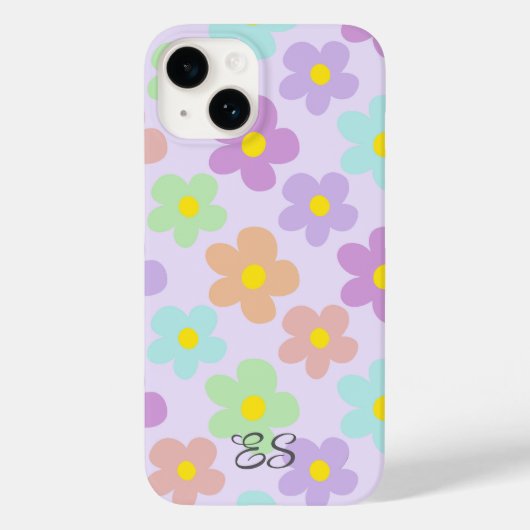Schattigee veelkleurige retro madeliefjes girly fl Case-Mate iPhone case (Achterkant)