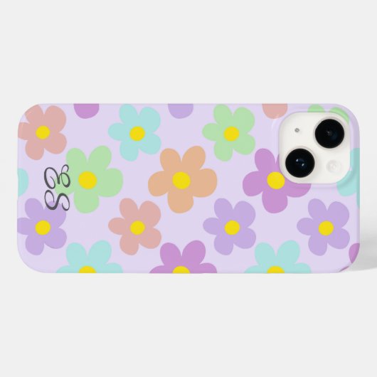 Schattigee veelkleurige retro madeliefjes girly fl Case-Mate iPhone case (Achterkant (horizontaal))