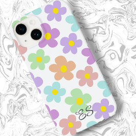 Schattigee veelkleurige retro madeliefjes girly fl Case-Mate iPhone 14 hoesje