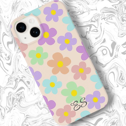 Schattigee veelkleurige retro madeliefjes girly fl Case-Mate iPhone case