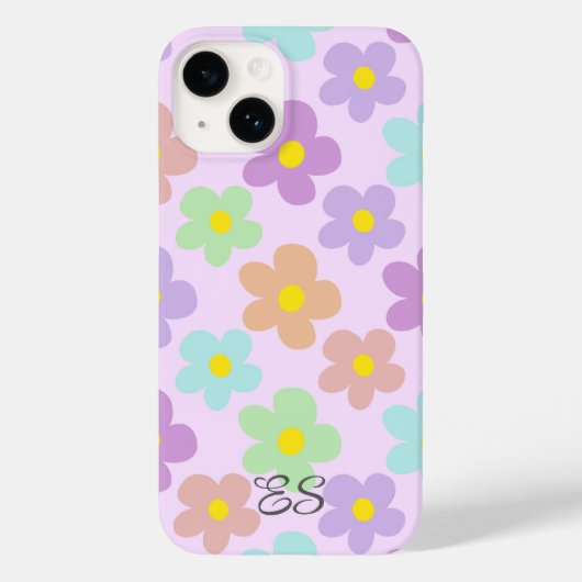 Schattigee veelkleurige retro madeliefjes girly fl Case-Mate iPhone case (Achterkant)