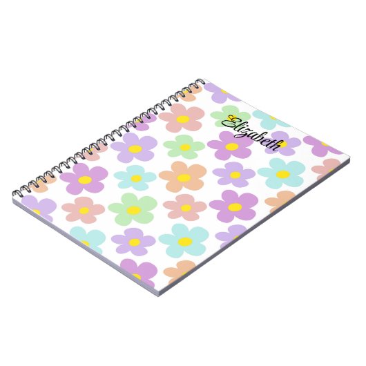 Schattigee veelkleurige retro madeliefjes girly jo notitieboek (Linkerzijde)