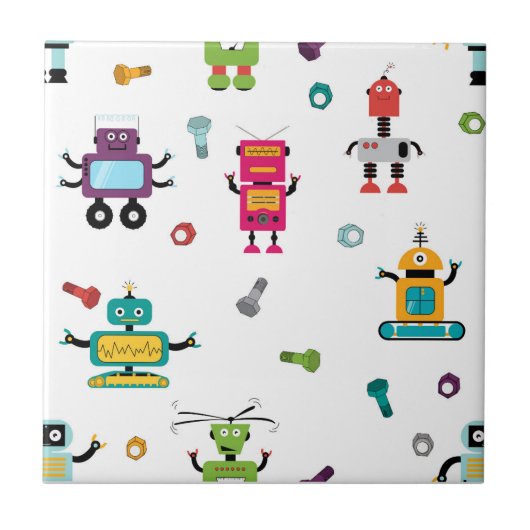 Schattigee veelkleurige robots Kinder Robot Naadlo Tegeltje (Voorkant)