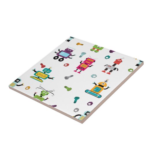 Schattigee veelkleurige robots Kinder Robot Naadlo Tegeltje (Zijkant)