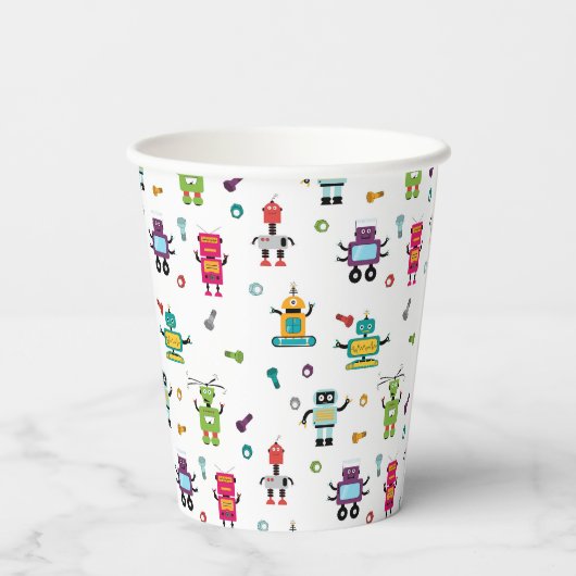 Schattigee veelkleurige Robots Kinder Robot Verjaa Papieren Bekers (Achterkant)