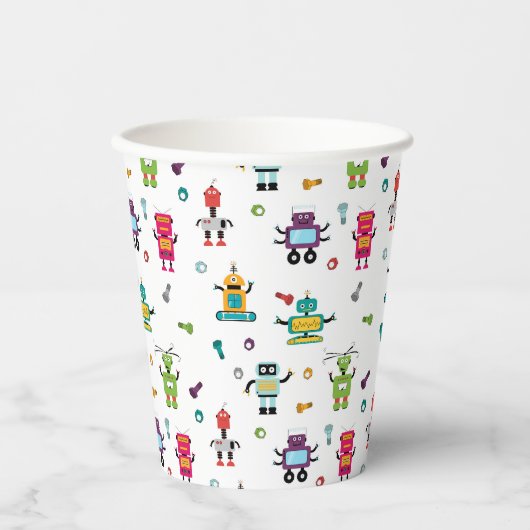 Schattigee veelkleurige Robots Kinder Robot Verjaa Papieren Bekers (Voorkant)