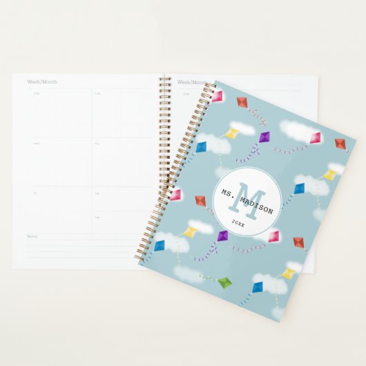 Schattigee veelkleurige vliegers Teacher Monogram Planner (Display)