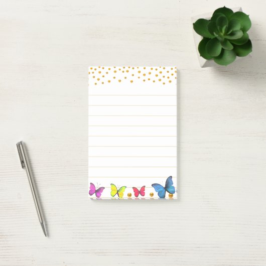Schattigee veelkleurige vlinders & gouden Confetti Post-it® Notes (Kantoor)