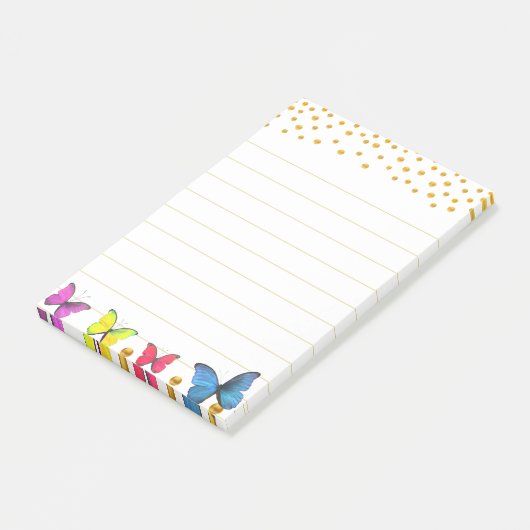 Schattigee veelkleurige vlinders & gouden Confetti Post-it® Notes (Schuin)