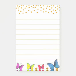 Schattigee veelkleurige vlinders & gouden Confetti Post-it® Notes