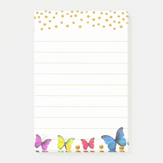 Schattigee veelkleurige vlinders & gouden Confetti Post-it® Notes (Voorkant)