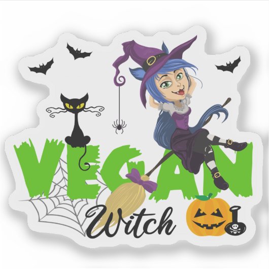 Schattigee Vegan Witch Halloween Sticker (Voorkant)
