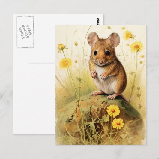 Schattigee veldmuis met gele bloemen briefkaart (Voorkant / Achterkant)