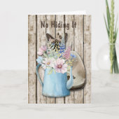 Schattigee Verborgen Kat en Bloempot Verjaardag Ka Kaart (Voorkant)