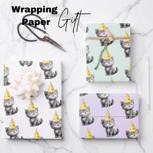 Schattigee verjaardag kitten inpakpapier vel