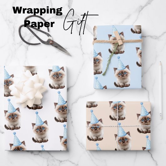 Schattigee verjaardag kitten inpakpapier vel