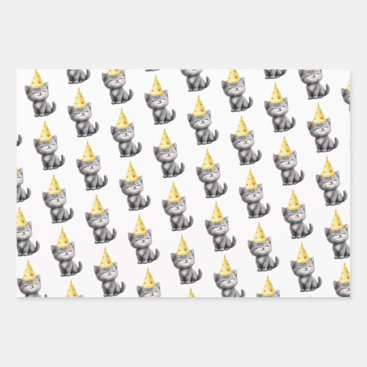 Schattigee verjaardag kitten inpakpapier vel (Voorkant)