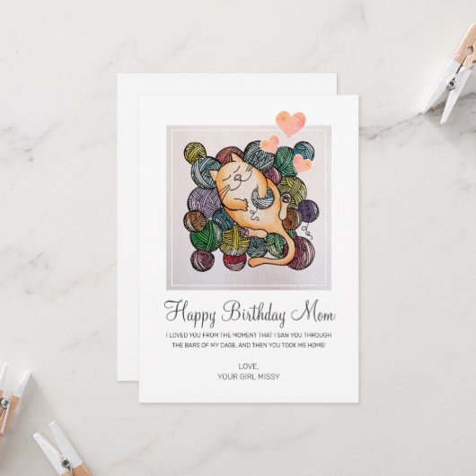 Schattigee verjaardag moeder van reddingkat kaart (Voorkant / Achterkant in situ)