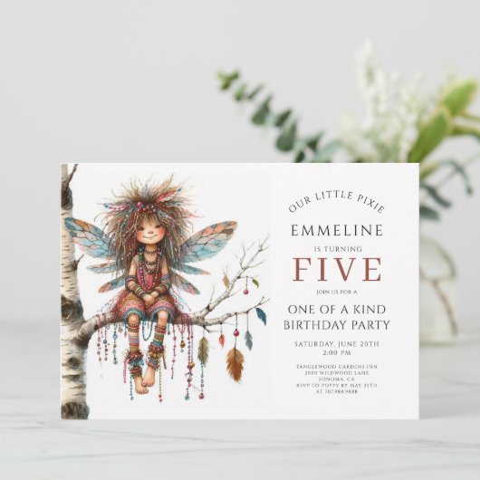 Schattigee verjaardag van Pixie Fairy Girl Kaart (Staand voorkant)